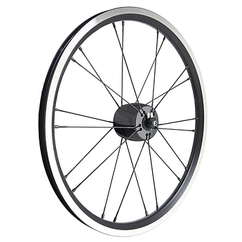Llanta original Brompton 20 h negre, radis negres, mugrons platejats, anoditzat negre SON XS
