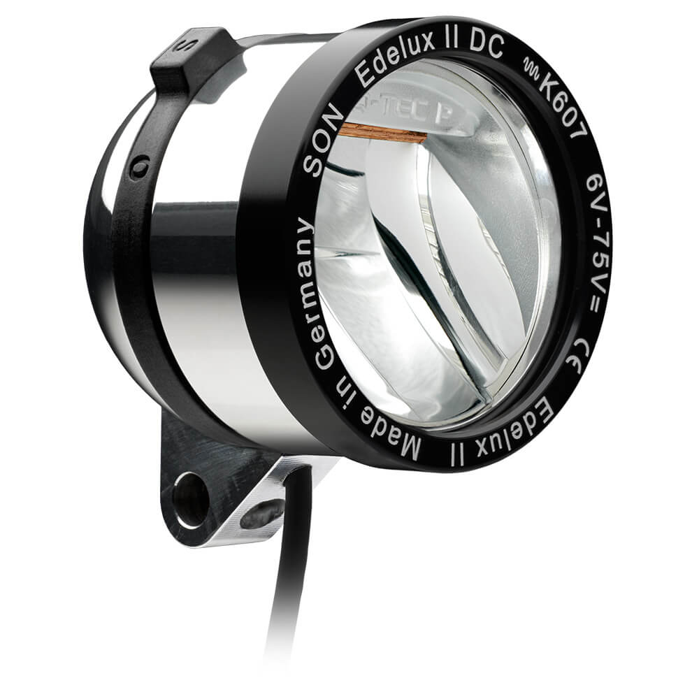 Edelux II DC, 140 cm cable, for 6 to 75 Volts, with switch, with rear light connection, polished